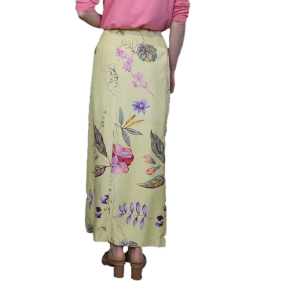 Maxi skirt 100% Silk floral print Yellow & Pink colors DONNA MORGAN - Picture 3 of 13